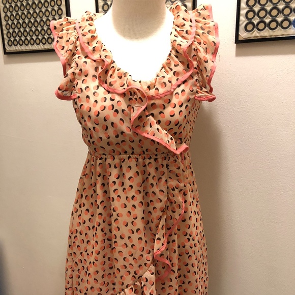 H&M Sheer Ruffled Animal Print Dress Peach 4 - Picture 7 of 8